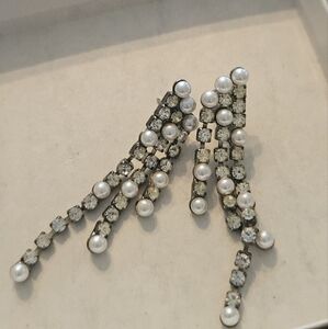 Vintage Costume Pearl and Crystal Earrings